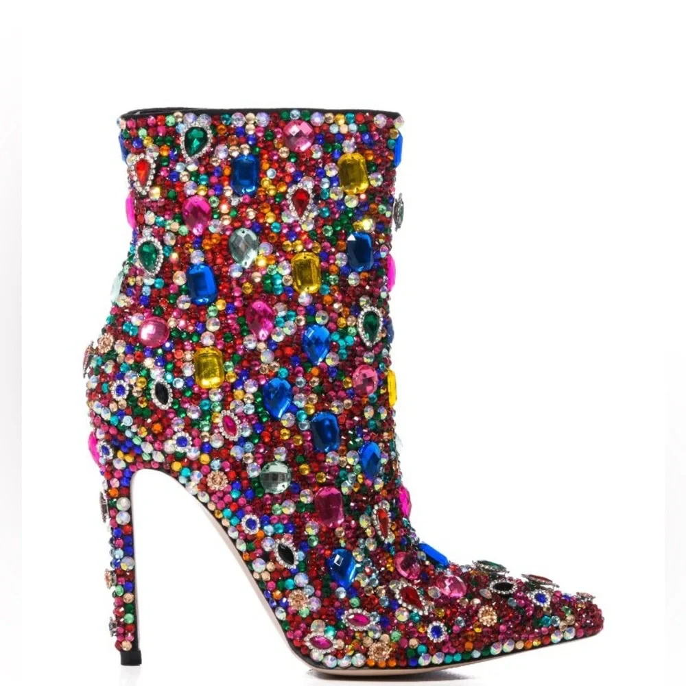 AZALEA WANG Diamond Blinged Stiletto Rhinestone Cocktail Bootie